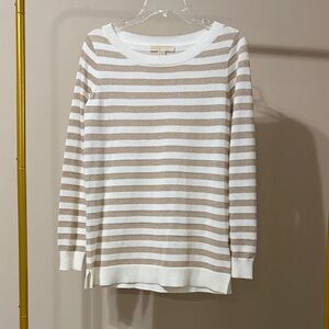 MICHAEL Michael Kors White and Tan Striped Sweater